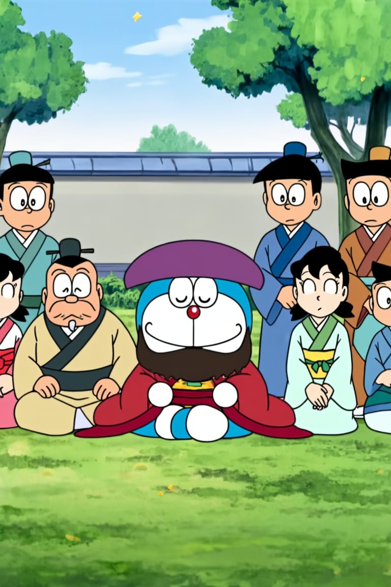 哆啦A梦动画风格,  In the picture,  Doraemon is wearing a red robe by 一起旅行 on Tensor.Art