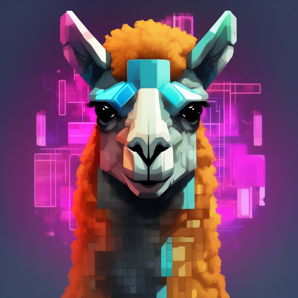 A alpaca made of colorful building blocks, cyberpunk.