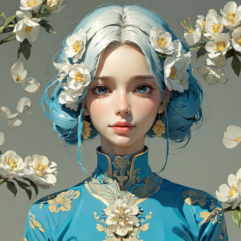 portrait of a woman,  blue theme,  dfdd by Zyx_xx on Tensor.Art