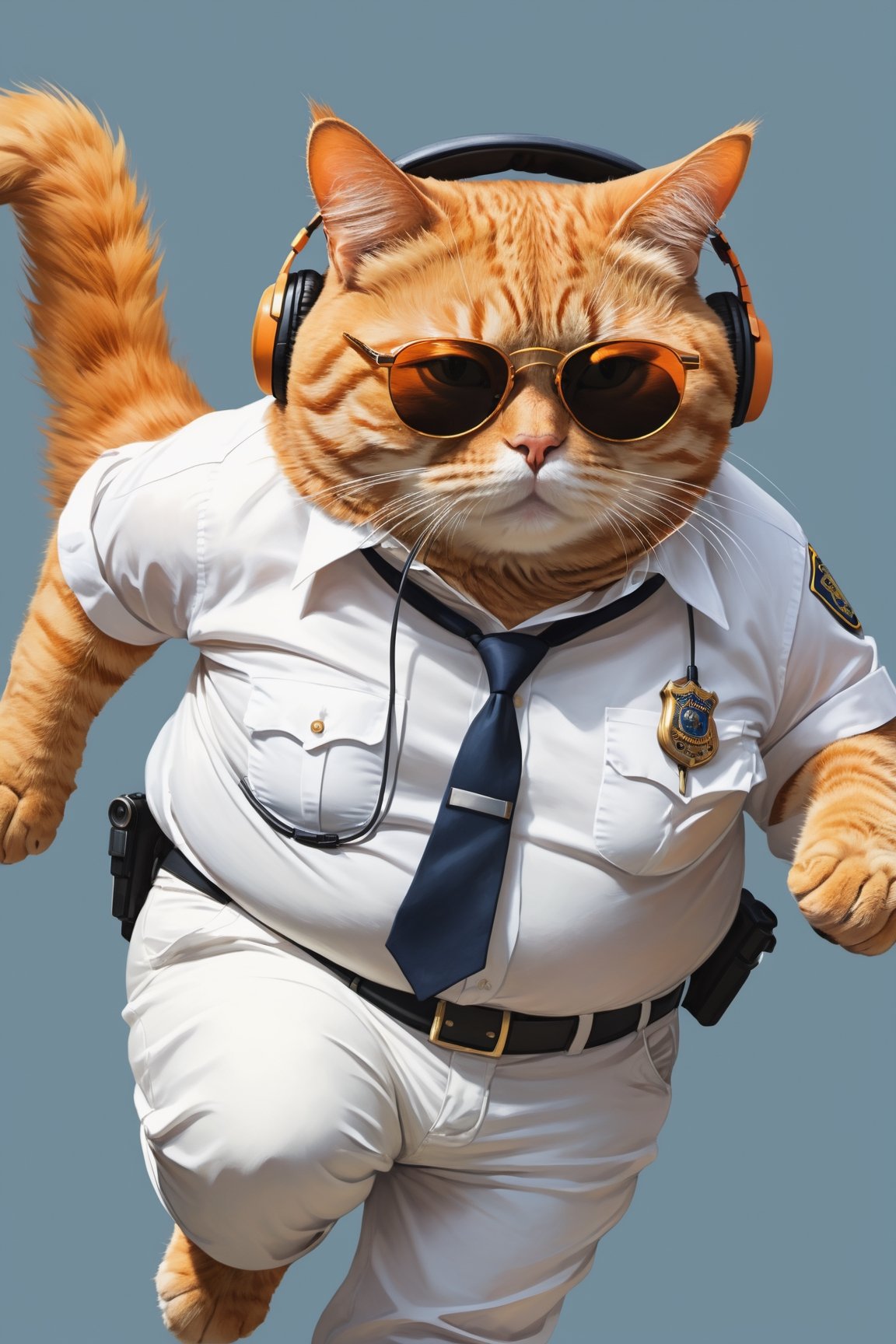 An fat orange cat, wearing a white shirt and pants, wearing a headphone and sunglass, police chasing, more detail XL,Xxmix_Catecat