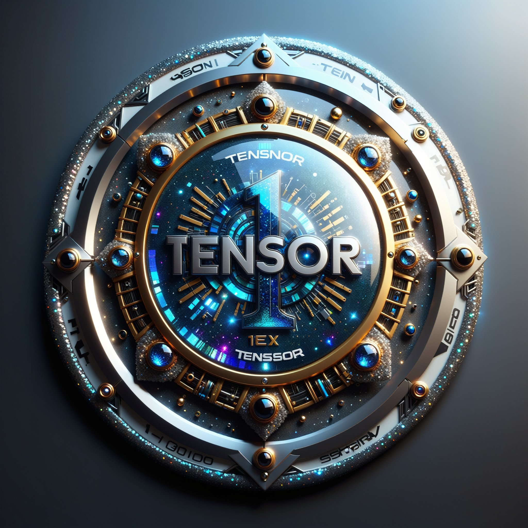 generate a modern badge made of glass,  with text "1 TENSOR.ART",  high detail by MazVer on Tensor.Art