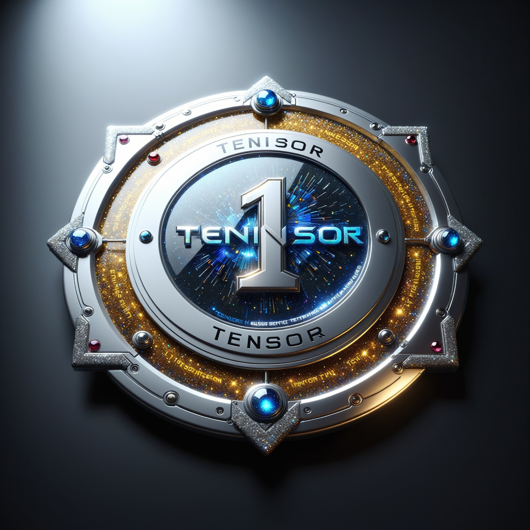 generate a modern badge made of glass,  with text "1 TENSOR.ART",  high detail by MazVer on Tensor.Art