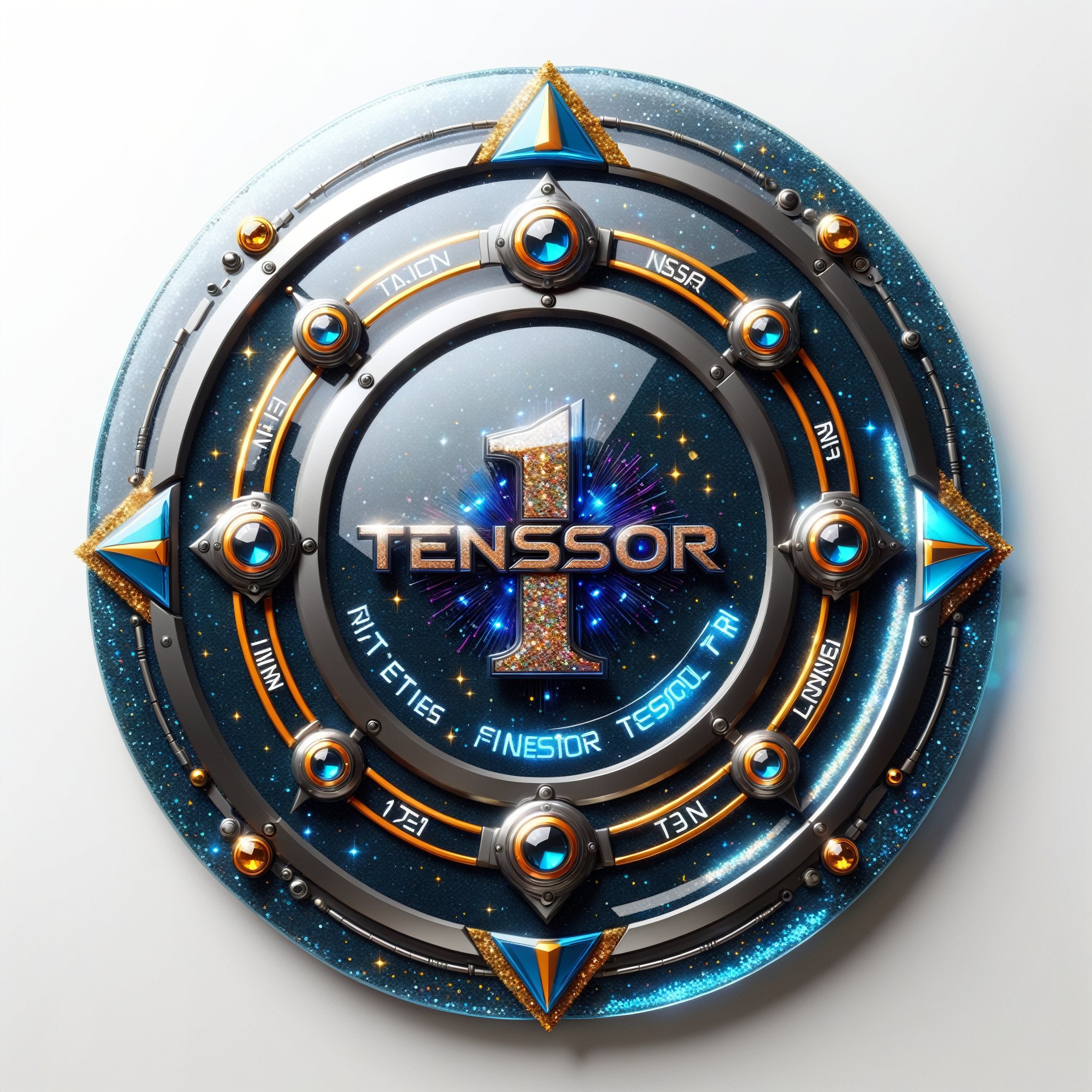 generate a modern badge made of glass,  with text "1 TENSOR.ART",  high detail by MazVer on Tensor.Art