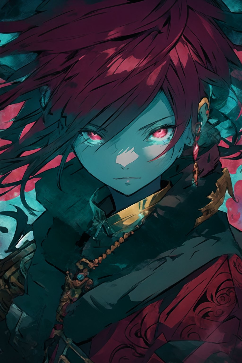 style of Jeremiah Ketner,  warrior of the aegis,  in the style of hauntingly beautiful illustrations by PikaDesigner on Te...