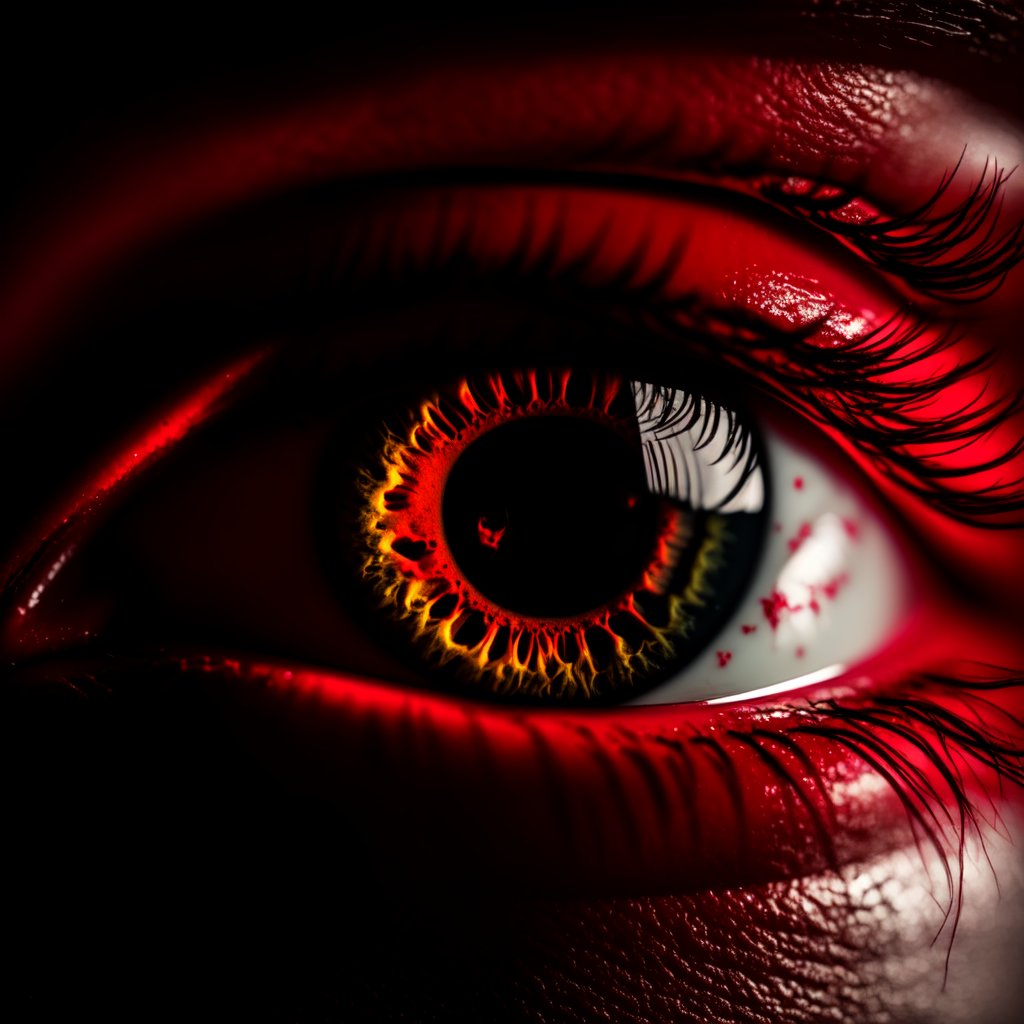 style of Tyler Shields,  red eye,  close up by PikaDesigner on Tensor.Art