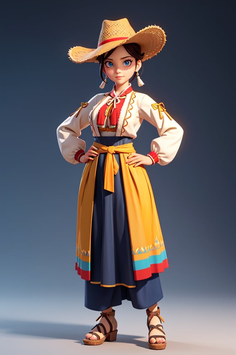 3dcharacter,(full body:1.2),simple background, masterpiece,best quality,(light cream gradient background:1.1) , low poly,(perfect face 1:1)  ,  , videogame style, inspired by the Argentinean gaucho culture, traditional elements such as gauchos in their distinctive clothing, add  a touch of authenticity and cultural richness,3dcharacter, beautiful girl ,wearing beautiful gaucho clothes, gaucho costumes,beautiful body, high resolution, , 3d video game character,