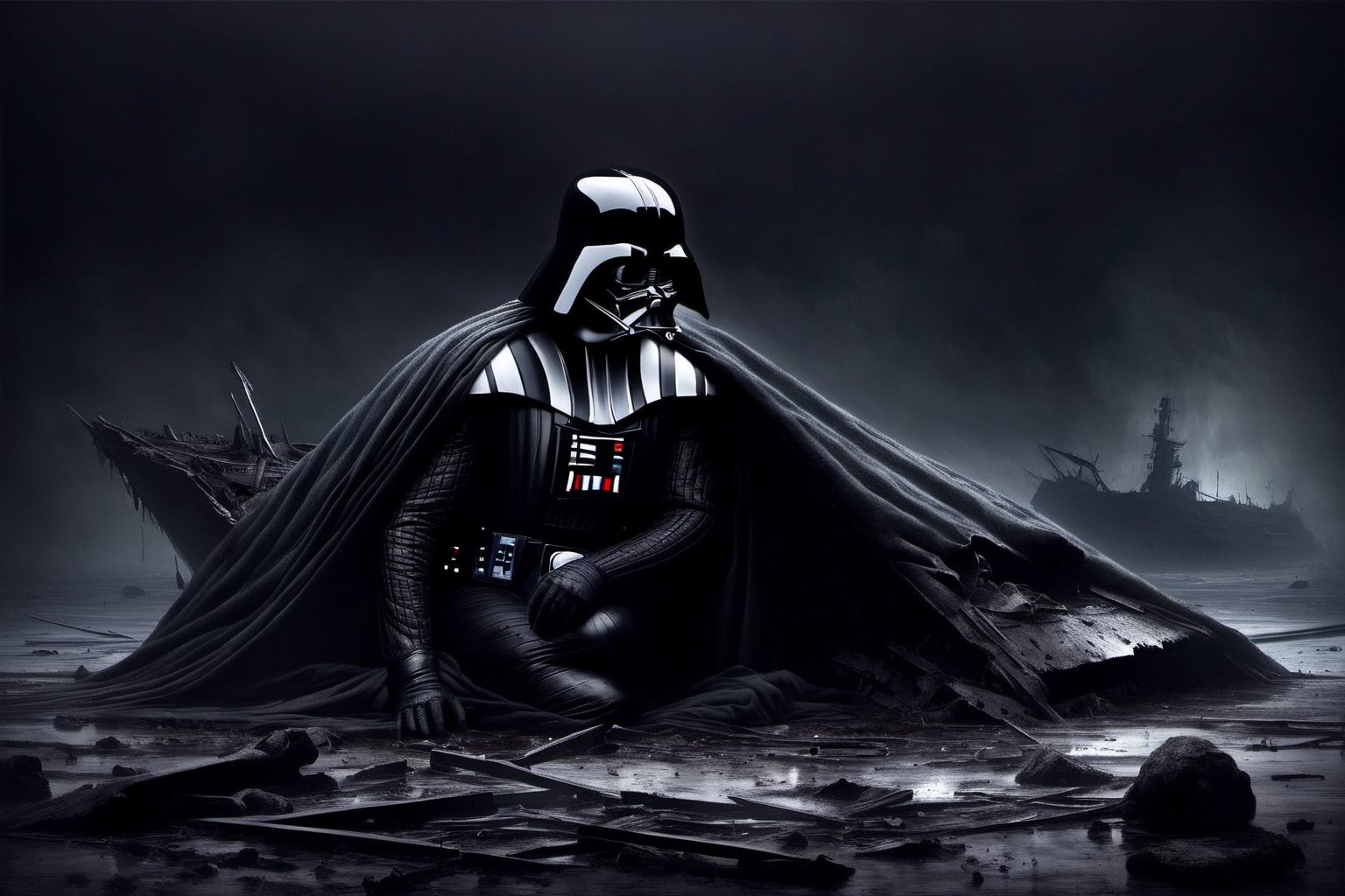Darth Vader,  head down,  sad and broken by NowhereManGo on Tensor.Art