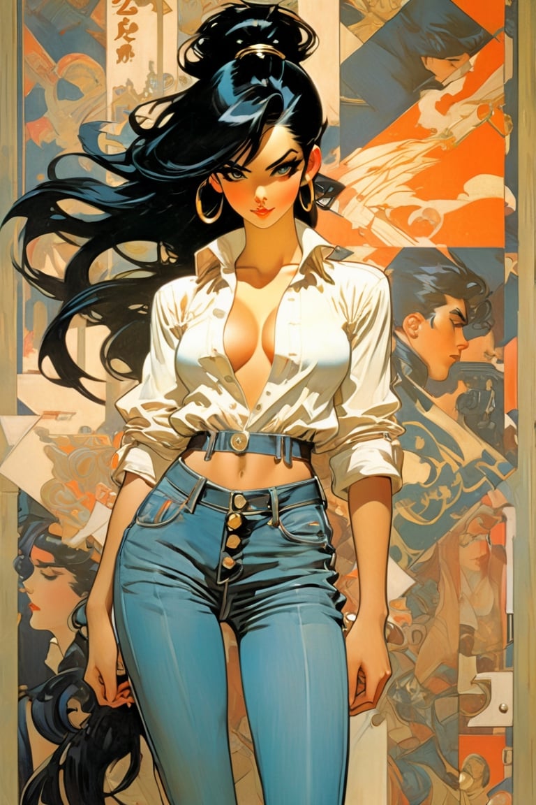 Girl in jeans,  straight black hair,  waist back view by NowhereManGo on Tensor.Art