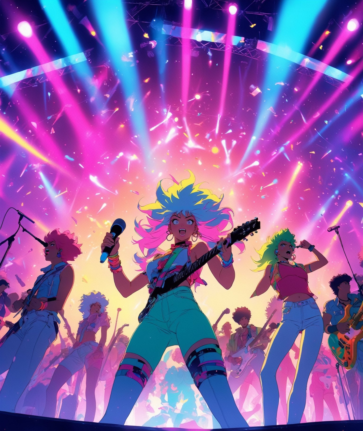 Photograph from below,  taken from the crowd,  full body shot of Jem and the Holograms by NowhereManGo on Tensor.Art