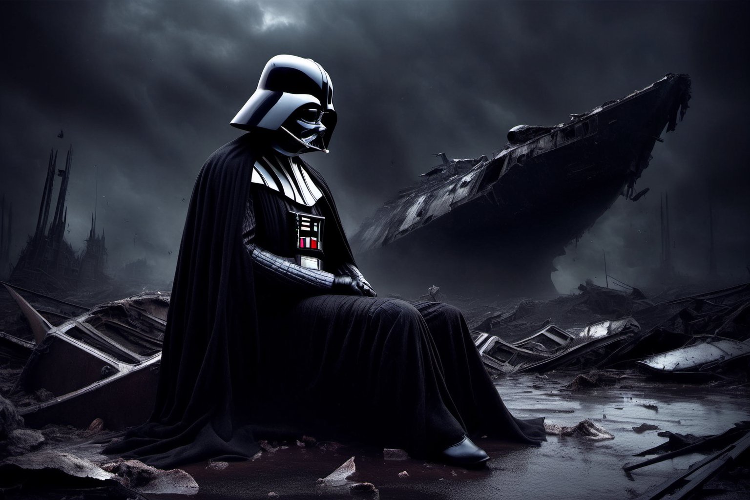 Darth Vader,  head down,  sad and broken by NowhereManGo on Tensor.Art