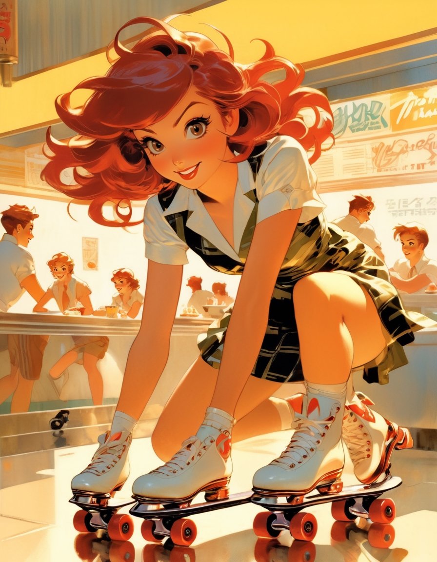 Waitress,  red hair,  serving food by NowhereManGo on Tensor.Art