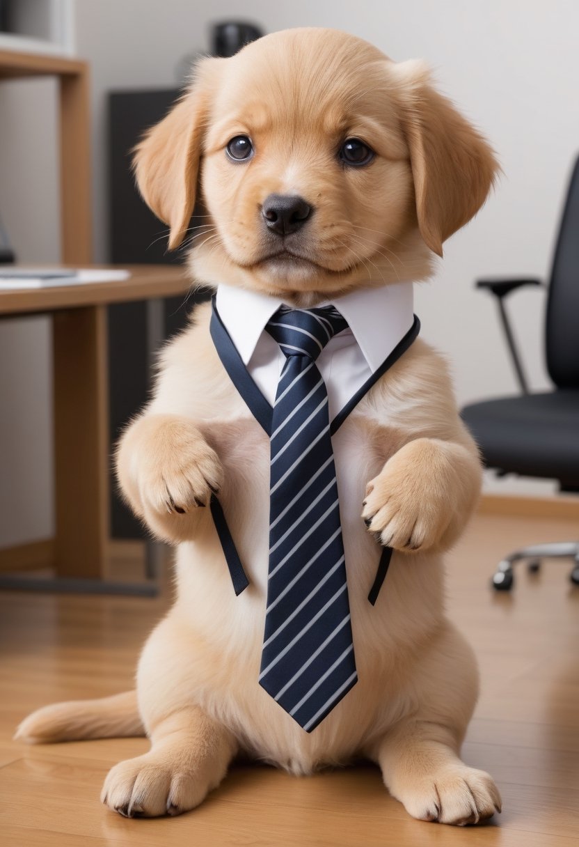 A puppy,  its paws on neck,  adjusting tie by NowhereManGo on Tensor.Art