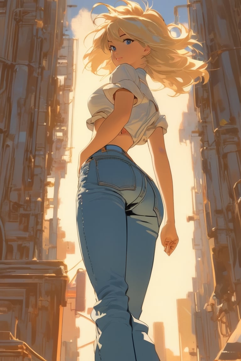 Blonde womam in jeans,  close waist back view,  akimbo by NowhereManGo on Tensor.Art