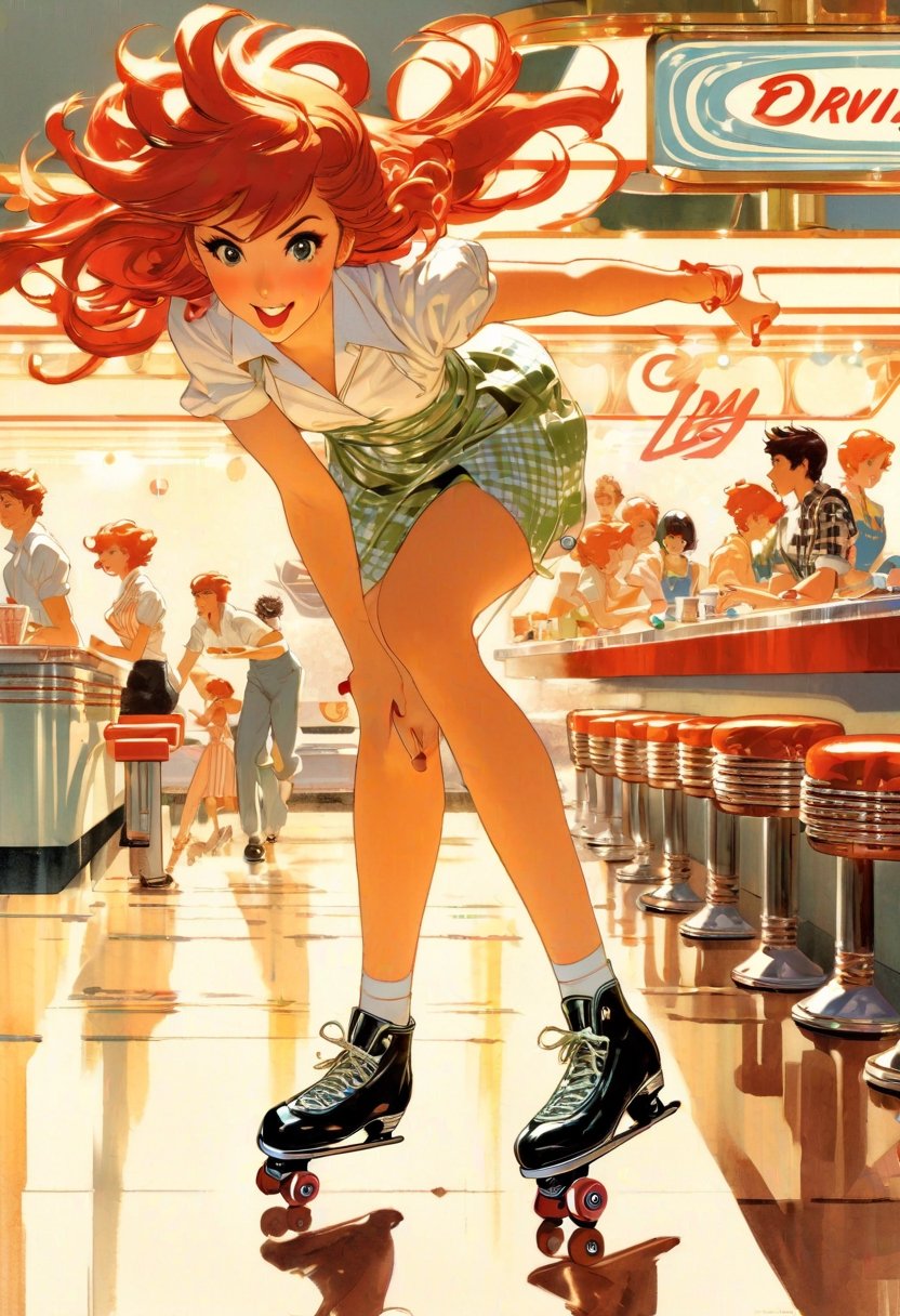 Anime Artwork,  Waitress,  red head by NowhereManGo on Tensor.Art