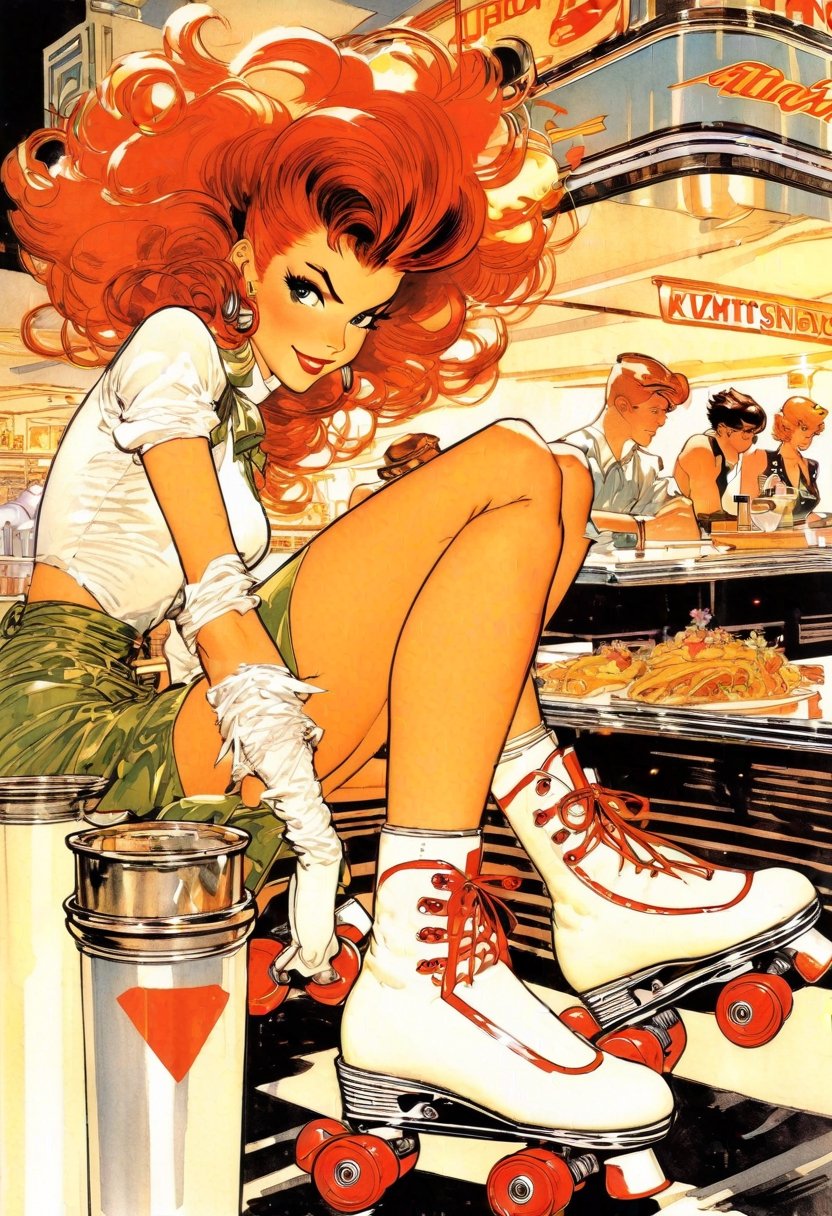 Anime Artwork,  Waitress,  red head by NowhereManGo on Tensor.Art