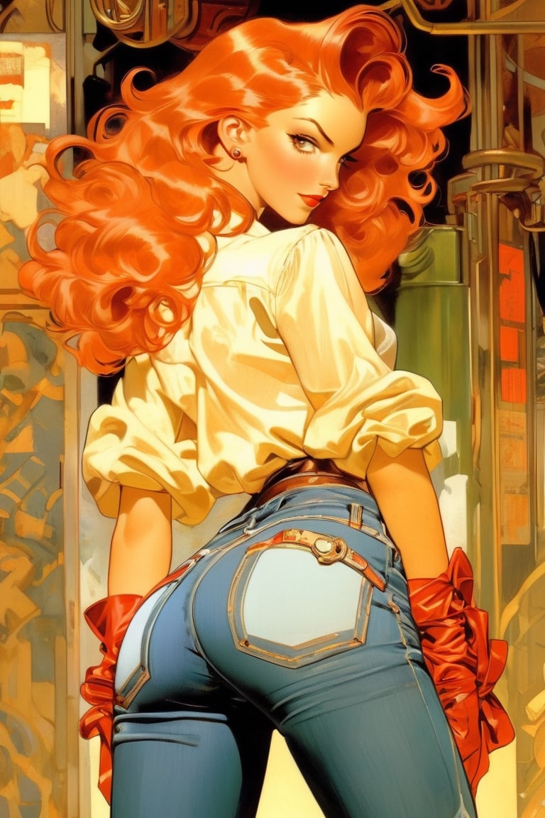 Redhead woman in jeans,  full body shot,  close waist back view by NowhereManGo on Tensor.Art