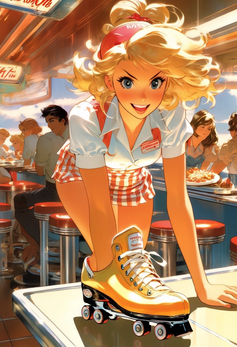 Anime Artwork,  Waitress,  blonde by NowhereManGo on Tensor.Art