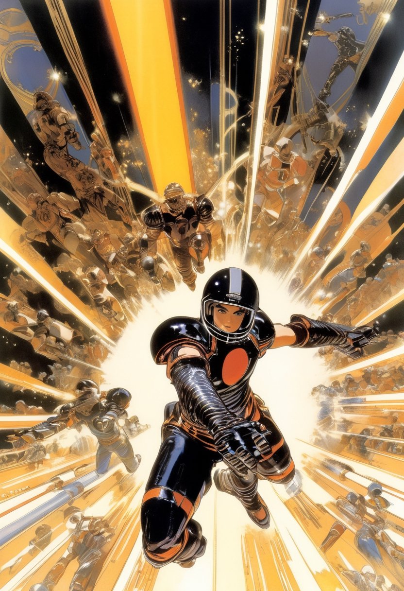 Rollerball,  art by Makoto Shinkai,  art by J.C. Leyendecker by NowhereManGo on Tensor.Art