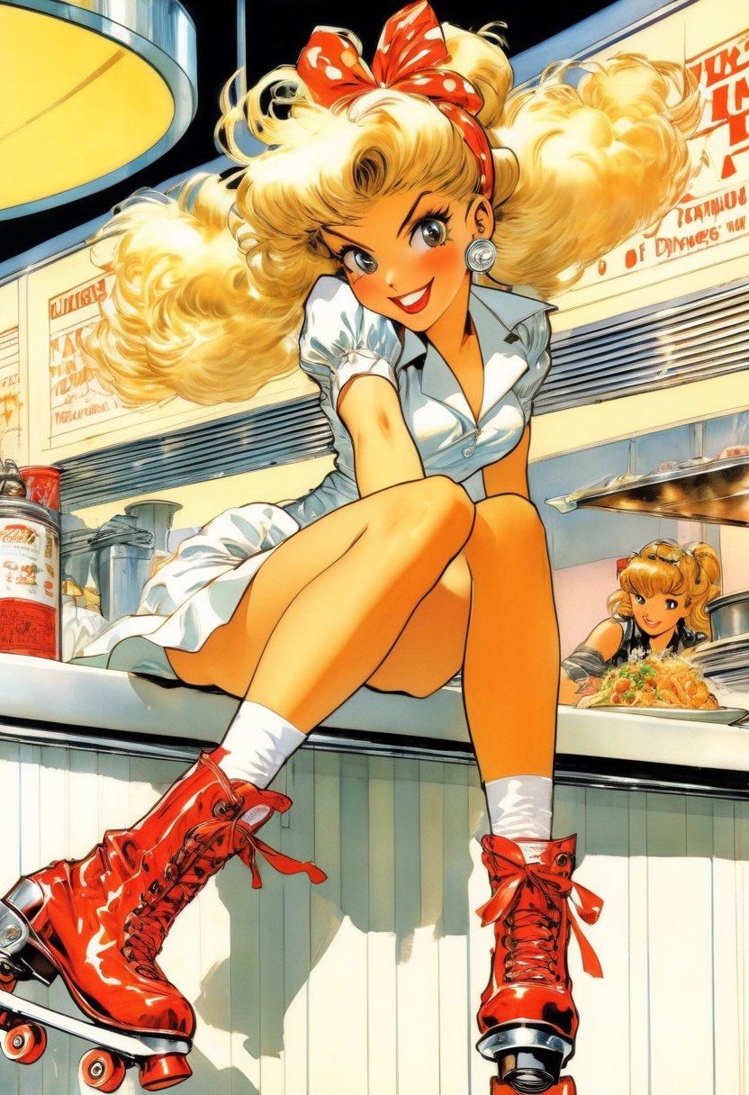Anime Artwork,  Waitress,  blonde by NowhereManGo on Tensor.Art