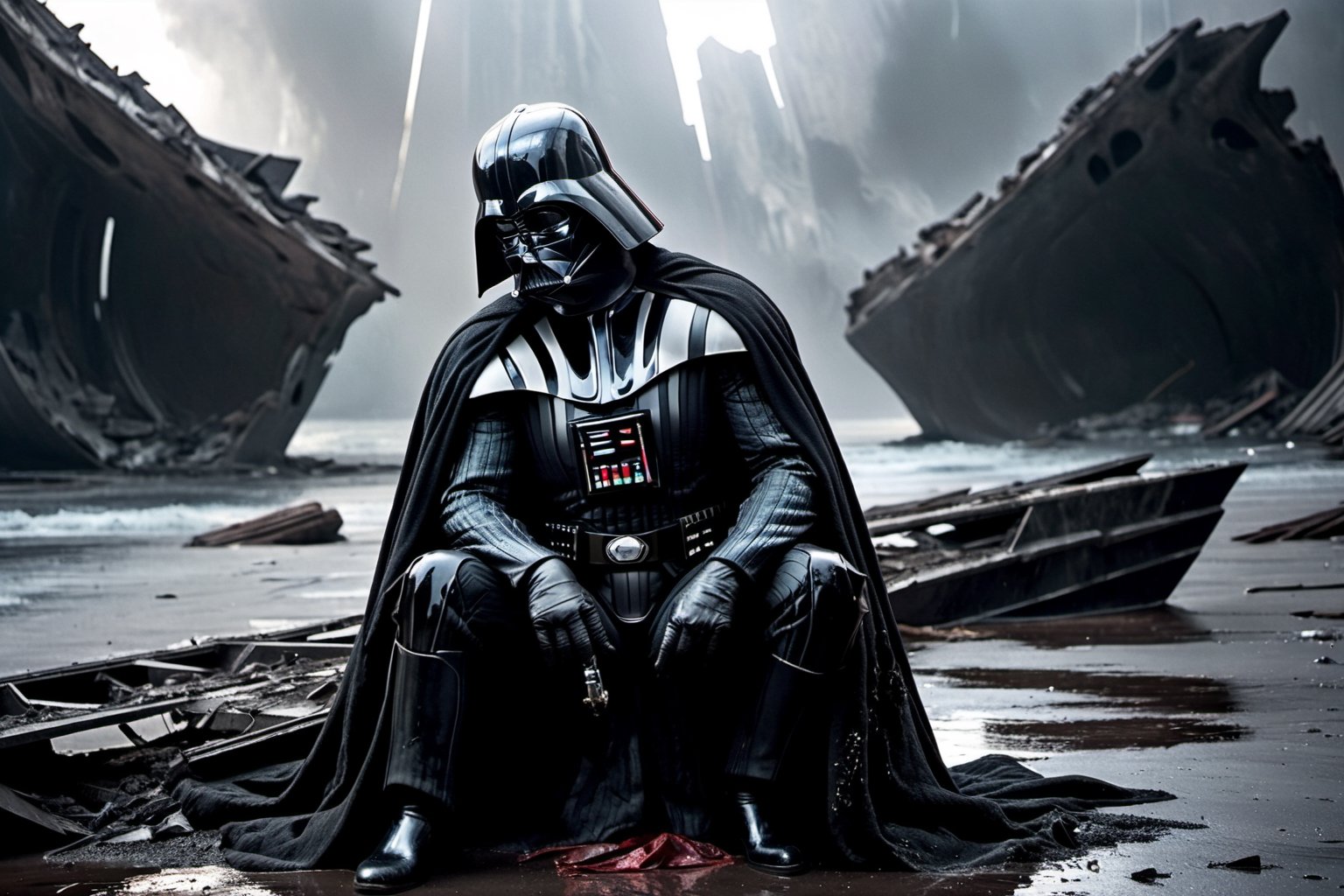 Darth Vader,  head down,  sad and broken by NowhereManGo on Tensor.Art