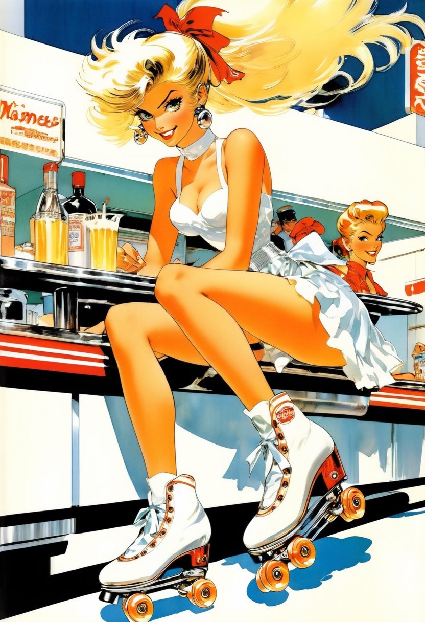 Anime Artwork,  Waitress,  blonde by NowhereManGo on Tensor.Art