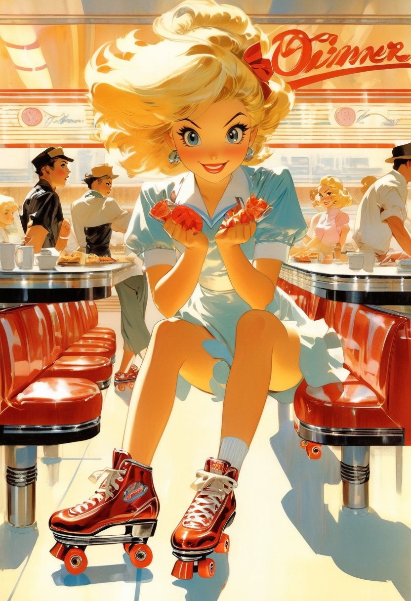 Waitress,  blonde,  roller skate by NowhereManGo on Tensor.Art