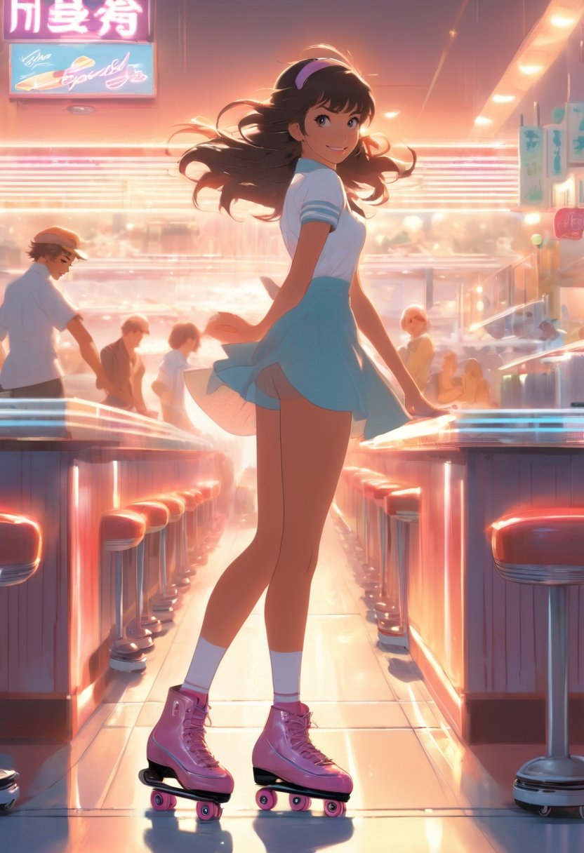 Anime Artwork,  Waitress,  roller skate by NowhereManGo on Tensor.Art