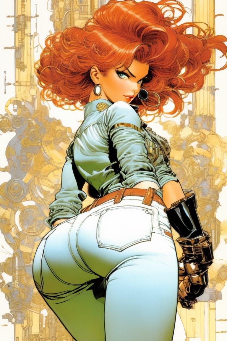 Redhead woman in jeans,  white background,  close waist back view by NowhereManGo on Tensor.Art
