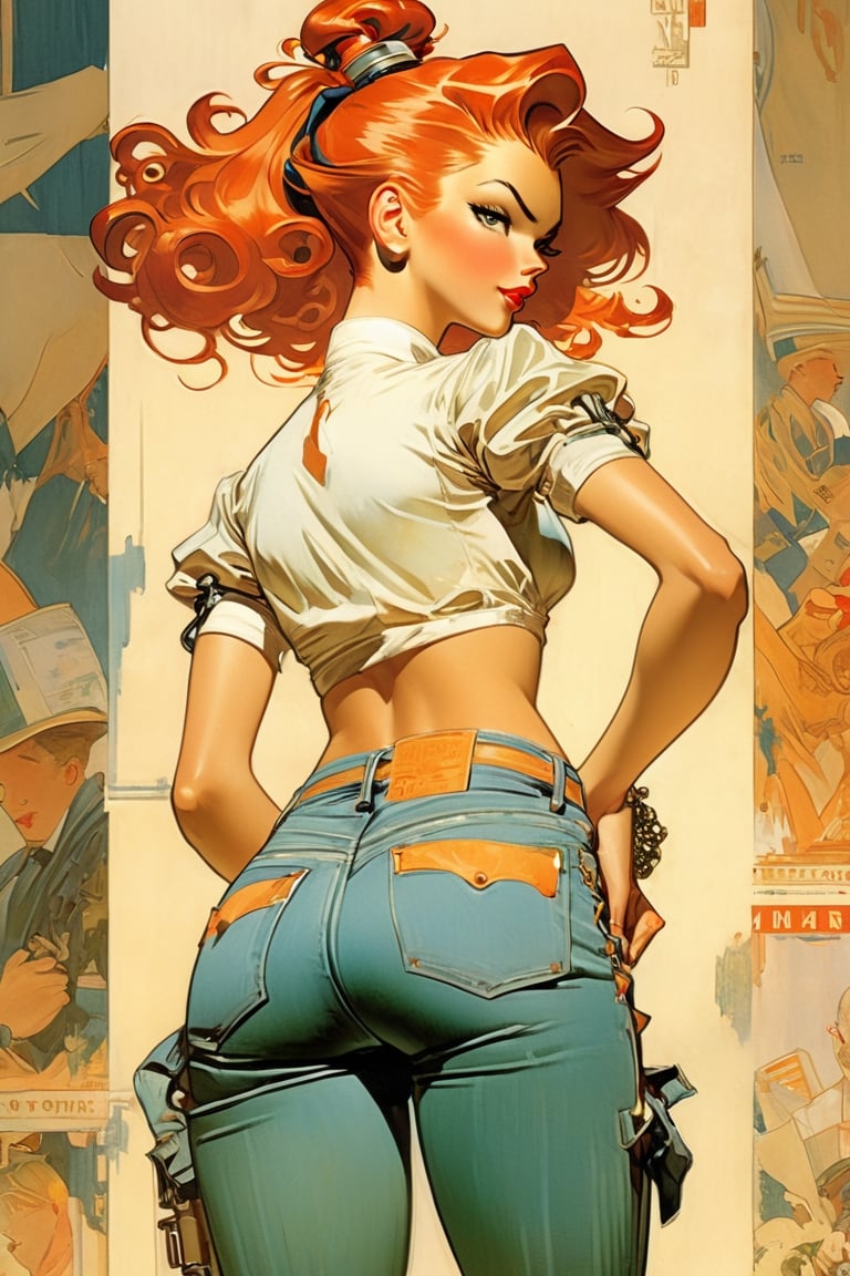 Readhead in jeans,  waist back view,  akimbo by NowhereManGo on Tensor.Art