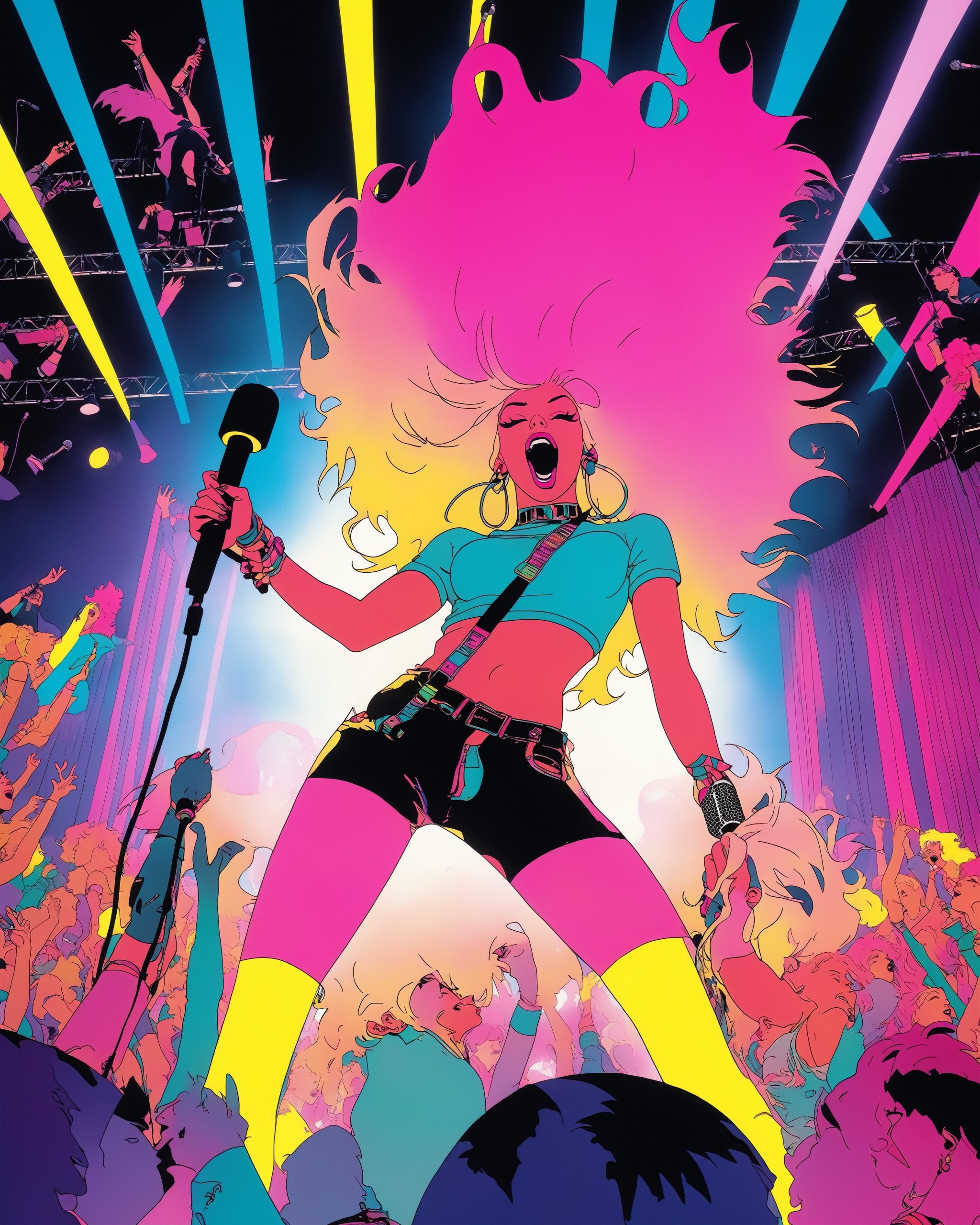 Photograph from below,  taken from the crowd,  full body shot of Jem and the Holograms by NowhereManGo on Tensor.Art