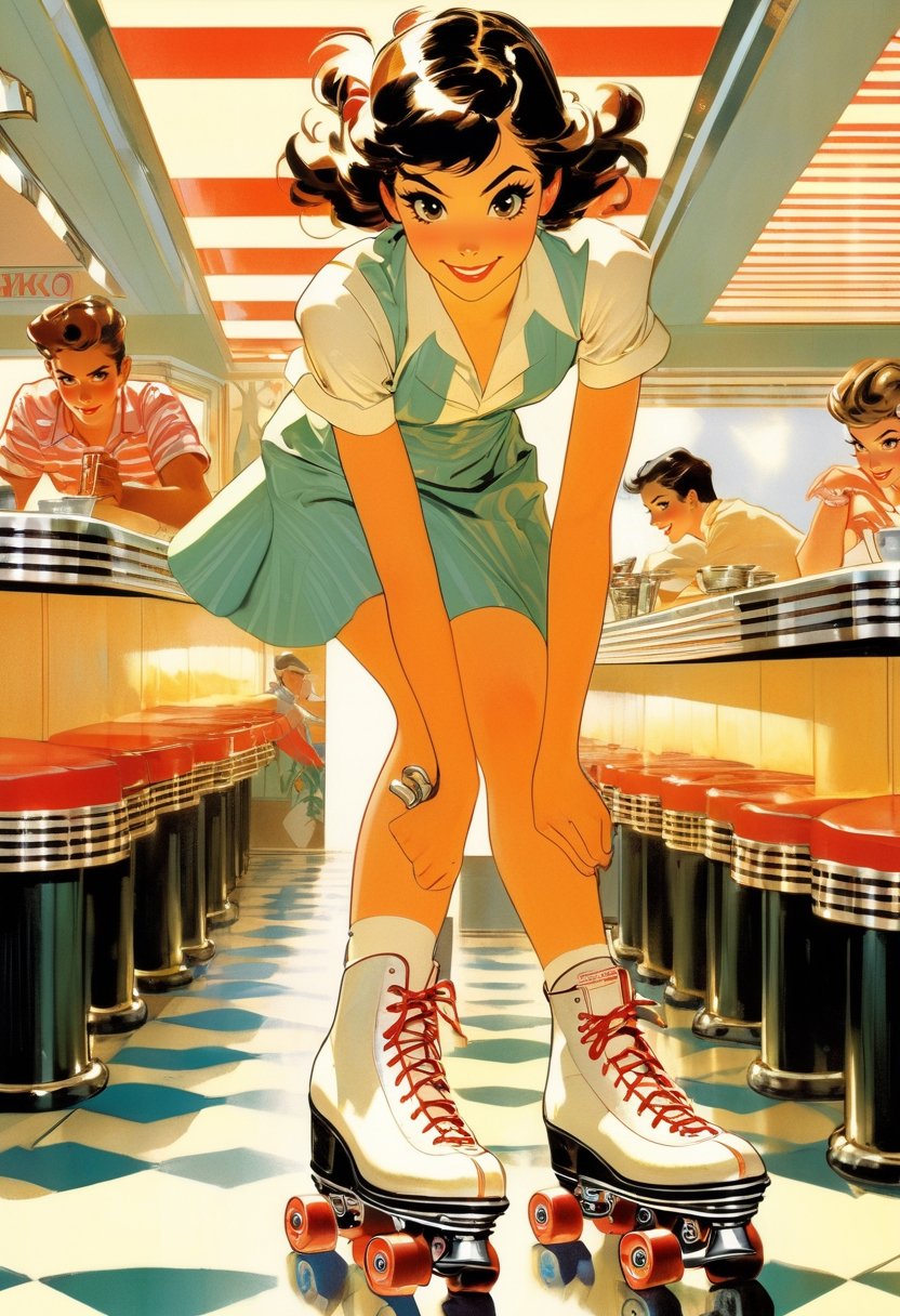 Waitress,  roller skate,  drive in diner by NowhereManGo on Tensor.Art