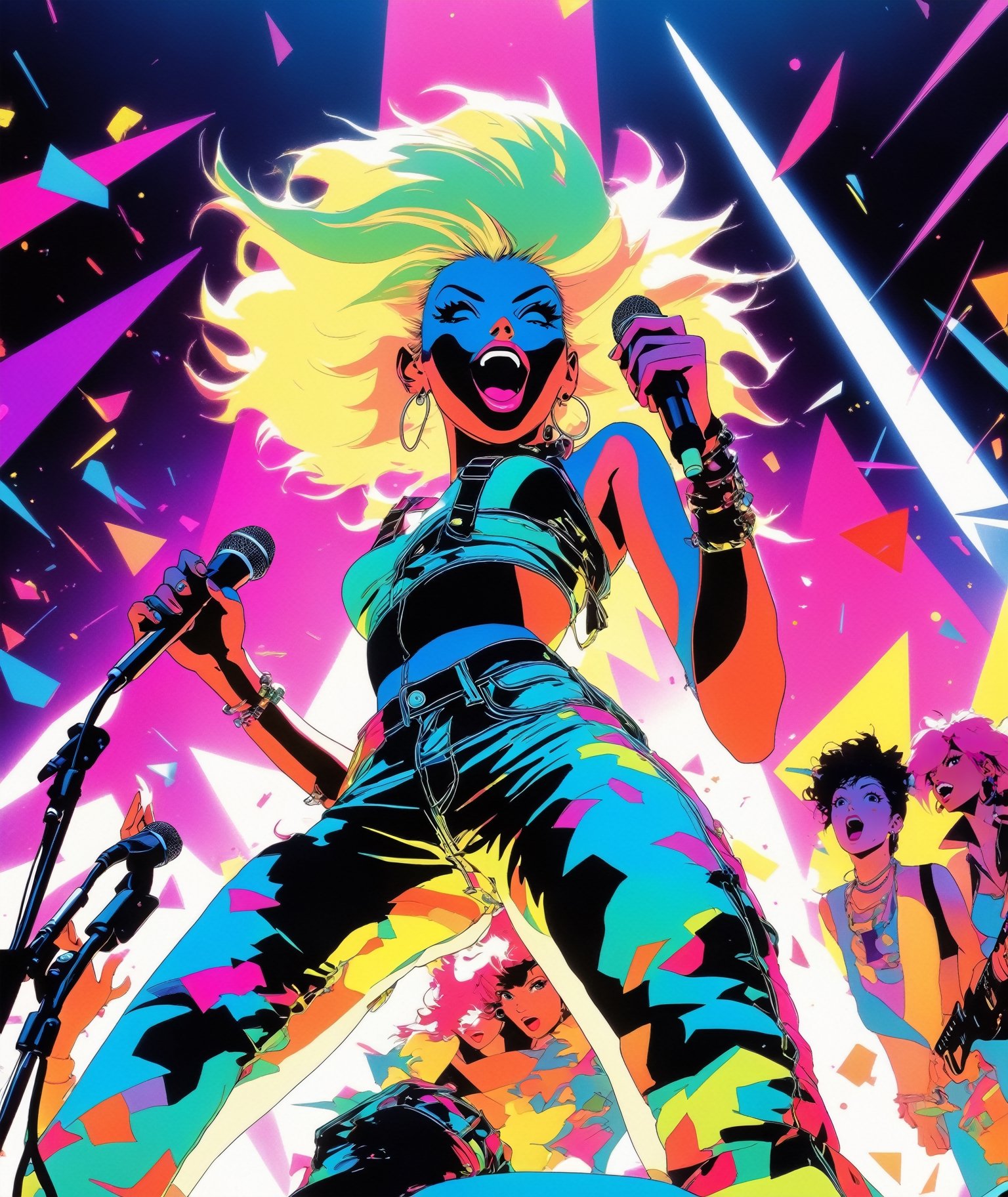 Photograph from below,  taken from the crowd,  full body shot of Jem and the Holograms by NowhereManGo on Tensor.Art