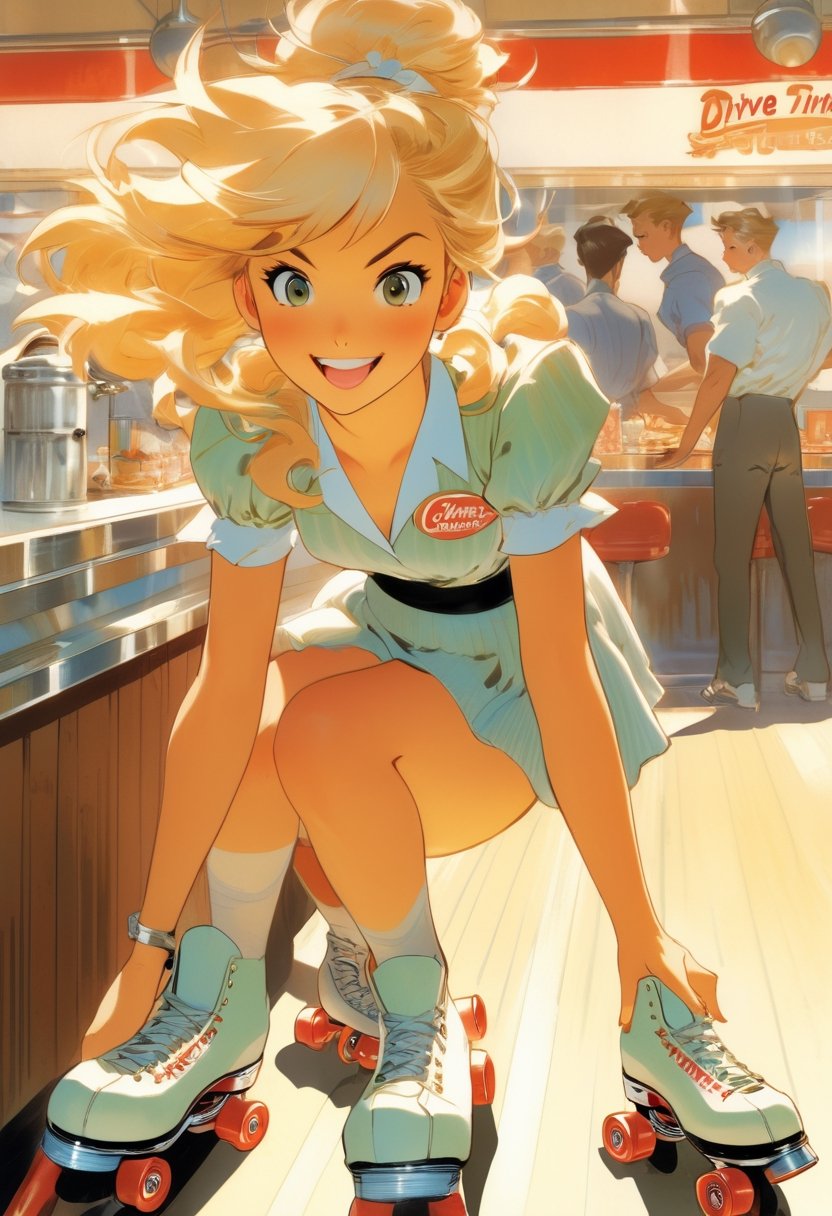 Anime Artwork,  Waitress,  blonde by NowhereManGo on Tensor.Art
