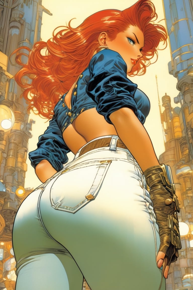 Redhead in jeans,  close waist back view,  akimbo by NowhereManGo on Tensor.Art