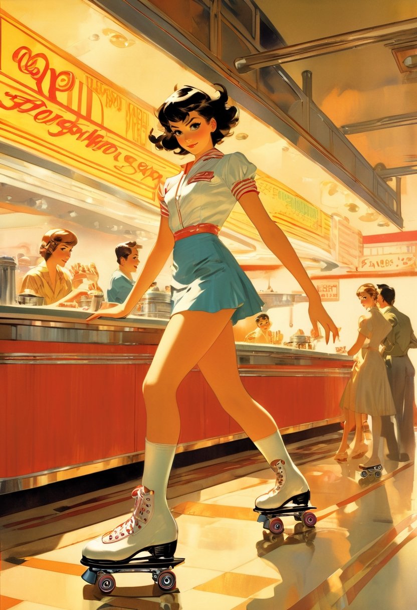 Waitress,  roller skate,  drive in diner by NowhereManGo on Tensor.Art