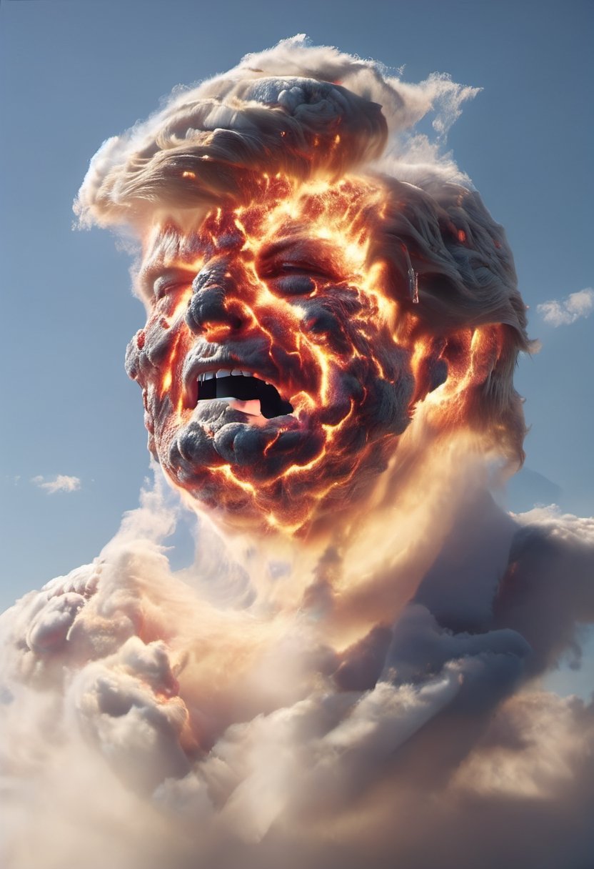 Cloud that looks like the Head of Donald Trump shouting in anger, ral-lava