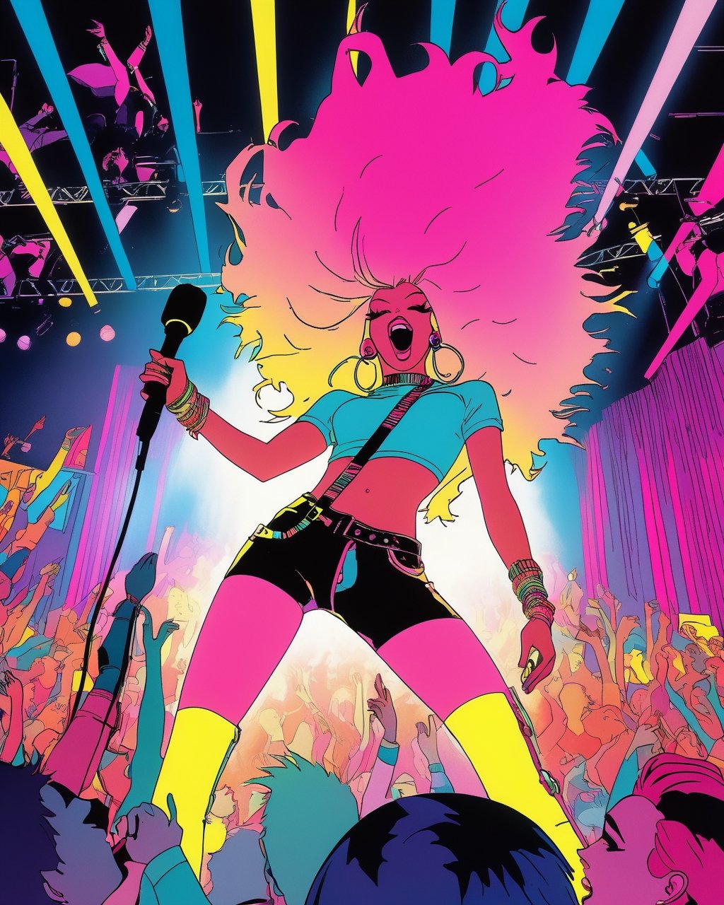 Photograph from below,  taken from the crowd,  full body shot of Jem and the Holograms by NowhereManGo on Tensor.Art