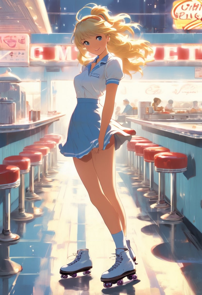 Anime Artwork,  Waitress,  blonde by NowhereManGo on Tensor.Art