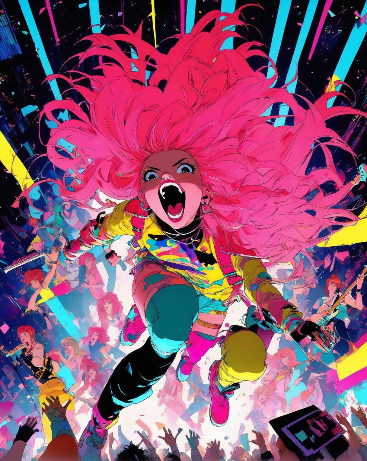 Photograph from below,  taken from the crowd,  full body shot of Jem and the Holograms by NowhereManGo on Tensor.Art