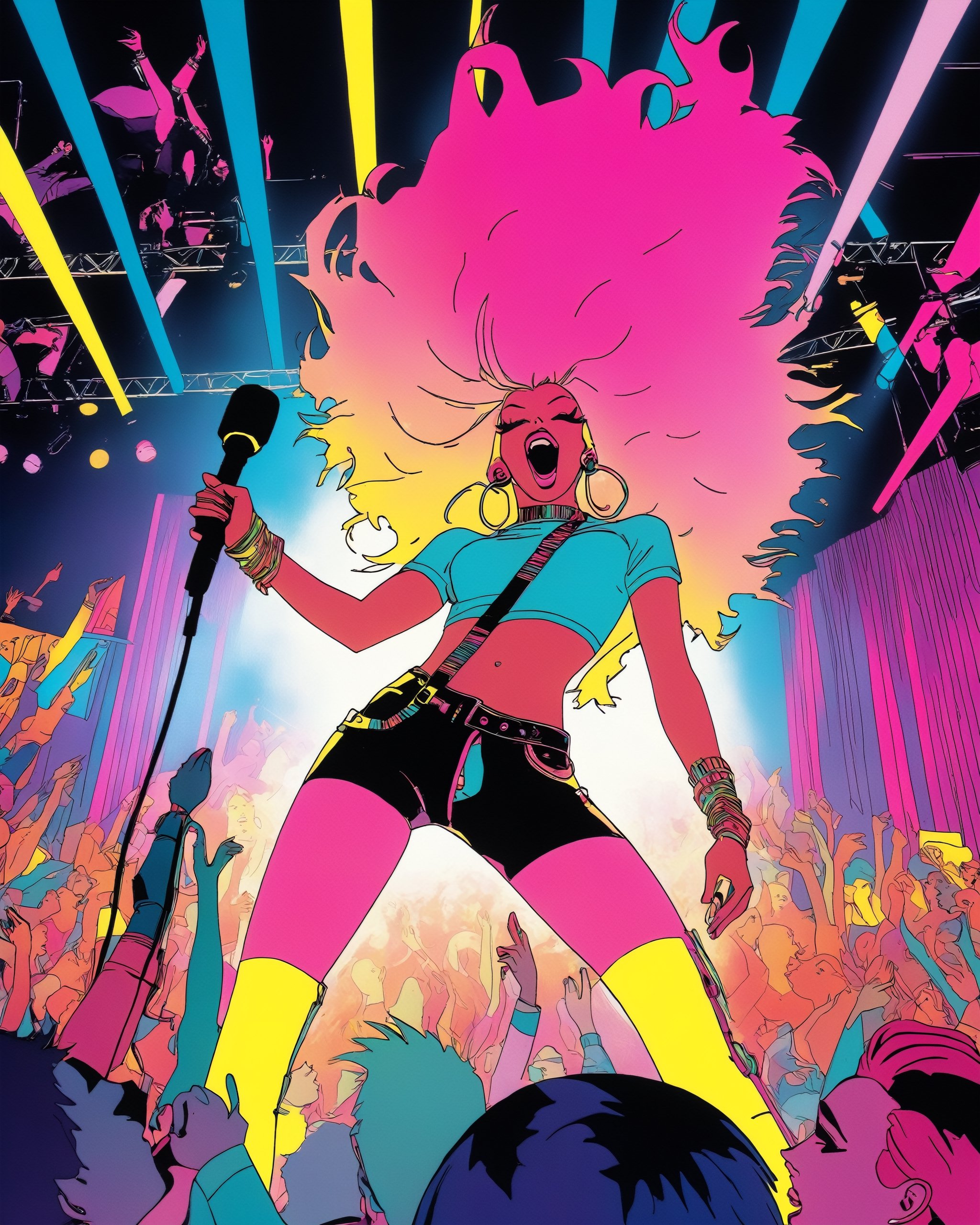 Photograph from below,  taken from the crowd,  full body shot of Jem and the Holograms by NowhereManGo on Tensor.Art