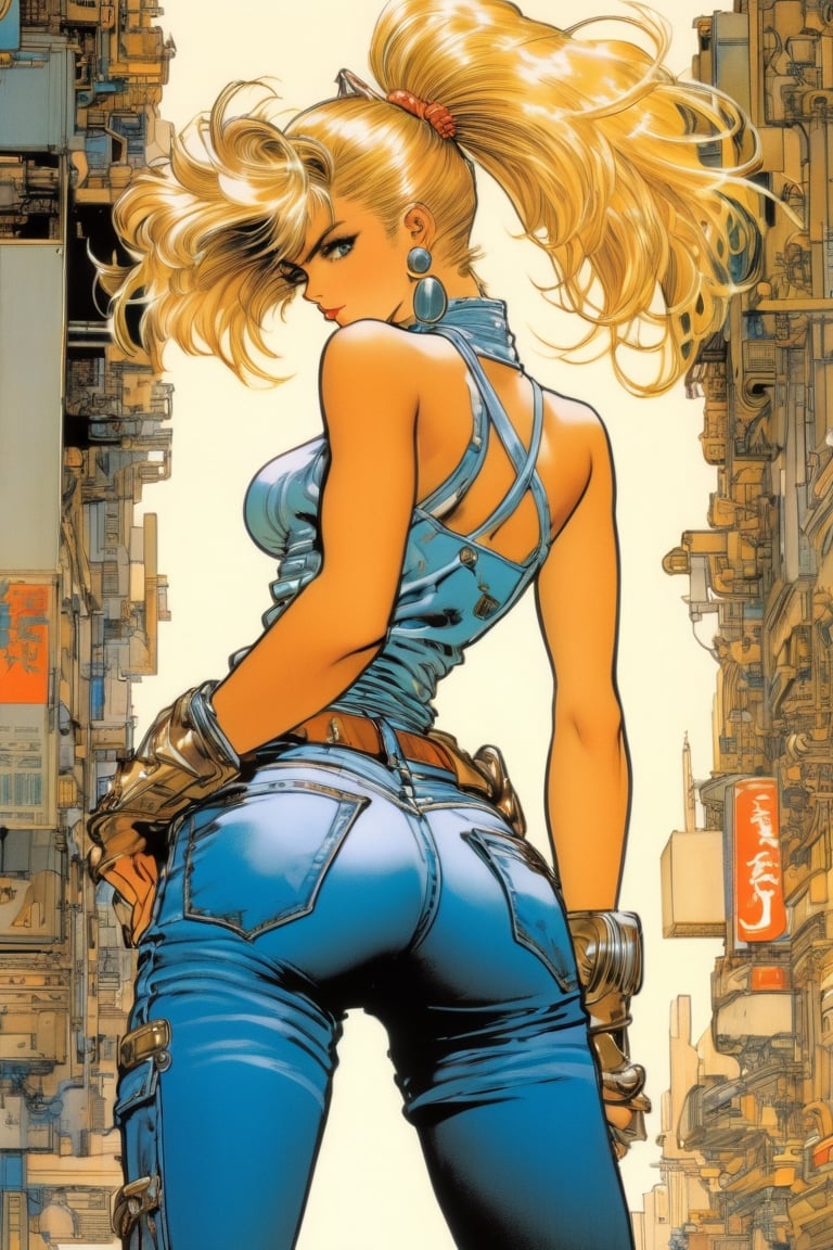 Blonde in jeans,  close waist back view,  akimbo by NowhereManGo on Tensor.Art