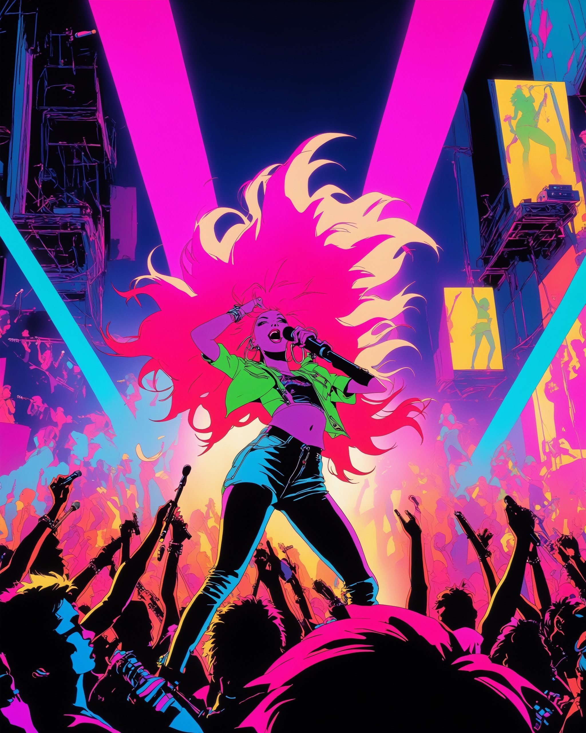 Photograph from below,  taken from the crowd,  full body shot of Jem and the Holograms by NowhereManGo on Tensor.Art