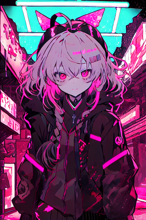 candystyle, masterpiece, best quality,  red eyes, white haired, dark theme, neon lights, dark sakura, matou sakura,