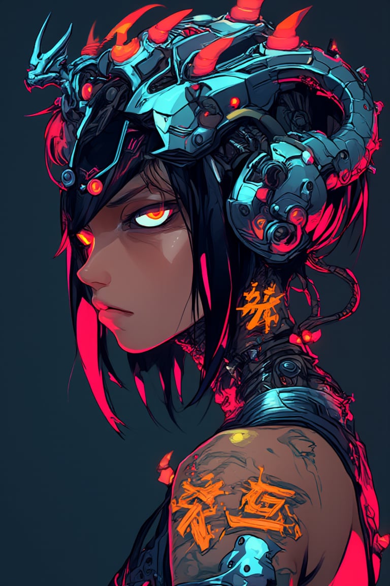 

A futuristic cyberpunk-inspired female character, positioned at a 3/4 angle, her rich brown skin seamlessly merging with intricate mechanical and technological implants. Her head is adorned with a complex headpiece made of metallic chrome wires, neon circuitry, and vivid electric redcomponents, with a small, holographic dragon-like creature perched on top. Her red blue hair is now accented with vibrant streaks of neon orange , glowing faintly as it flows from beneath the machinery, partially fused with cybernetic elements and cascading gently over her shoulder.

Her face, youthful and human-like, displays a calm, slightly sideward glance, with one eye glowing a radiant neon pink and the other reflecting a deep electric blue, highlighting the contrast in her synthetic enhancements. Visible tattoos in Japanese or Chinese characters, now in glowing red ink, decorate her neck and upper arm, blending with the exposed sleek chrome and neon-lit technology on her body. The character's biomechanical modifications extend across her shoulders and down her back, showcasing a web of intricate wiring, some glowing in soft neon greens and blues.




,shading lineart, shading, lineart, 2.5D, illustration, portrait, closeup, Score_9, Score_8_up, Score_7_up, behance work, intricate, vibrant color, High quality, 8k hd, best quality, detailed skin texture, complicated, 8k ultra hd, high resolution, high definition, excellent quality, stunning image, volumetric lighting, detail quality Enhancer,Anime Style,futuremadness,niji, full body



,shading lineart, shading, lineart, 2.5D, illustration, full-body_portrait, closeup, Score_9, Score_8_up, Score_7_up, behance work, intricate, vibrant color, High quality, 8k hd, best quality, detailed skin texture, complicated, 8k ultra hd, high resolution, high definition, excellent quality, stunning image, volumetric lighting, detail quality Enhancer,Anime Style,futuremadness,emoart,kawaiicolors,manwhastyle, manwha, thick lineart, anim,Manhwa