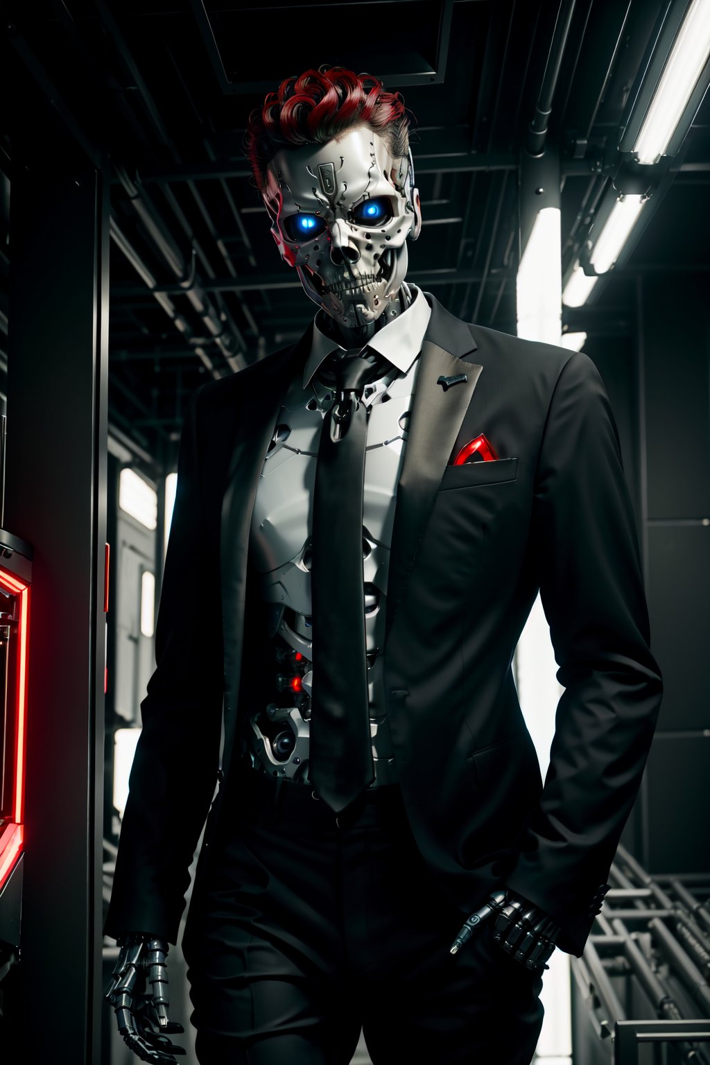 man cyborg skeleton,  classic suit,  black jacket and trousers by [ASKARD] on Tensor.Art