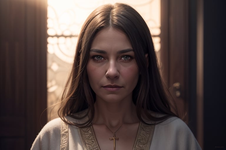 (Margav1-01V1) as a priestess, (mature woman:1.3),(digital art:1.4), (Paul Barson:1.4), (looking at viewer:1.3), illustration, fantasy style, white robes, god rays, intricate, elegant, seductive, realistic, hyperrealistic, cinematic, character design, concept art, highly detailed, digital painting, depth of field,