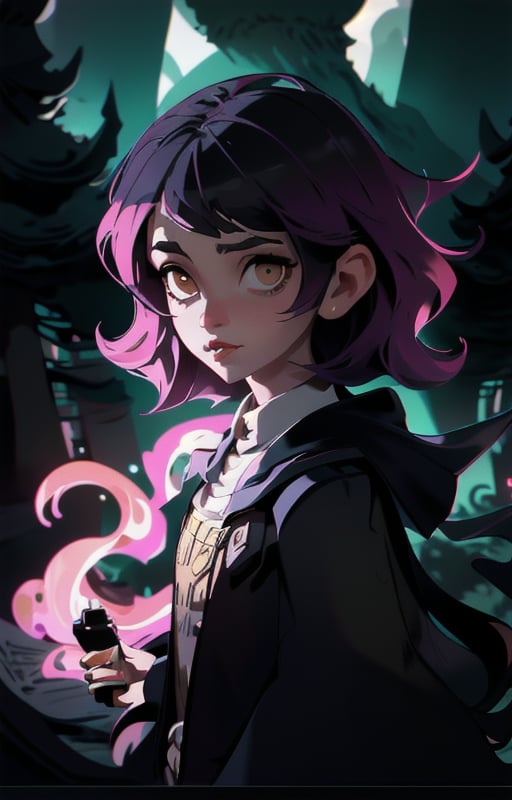 1girl,  short pink hair,  (hufflepuff House Cloak) by tabris20 on Tensor.Art