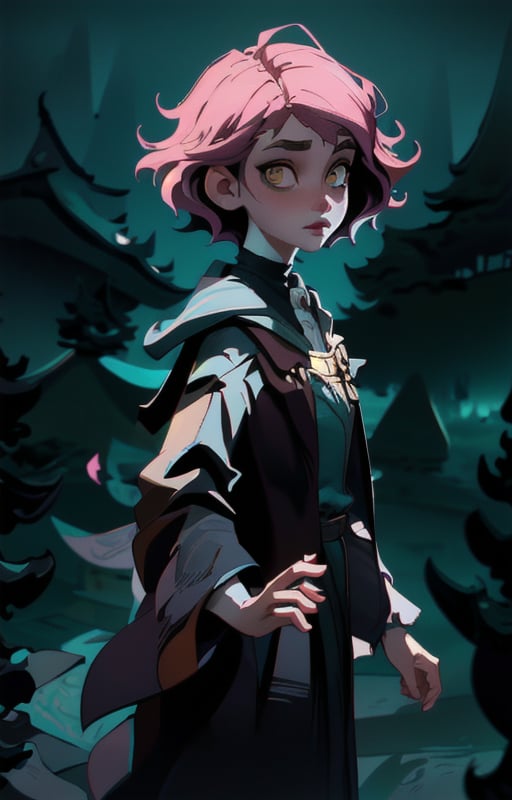 1girl,  short pink hair,  (hufflepuff House Cloak) by tabris20 on Tensor.Art