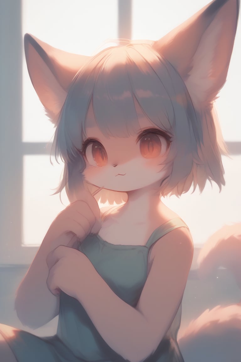 background_barn, straw, windows, sun, 

1girl, black_hair, short_hair, straight_hair, red_eyes, furry_girl, fox_ears, fox_tail, furry, girl_fox, making_coffe, cute, awakening,