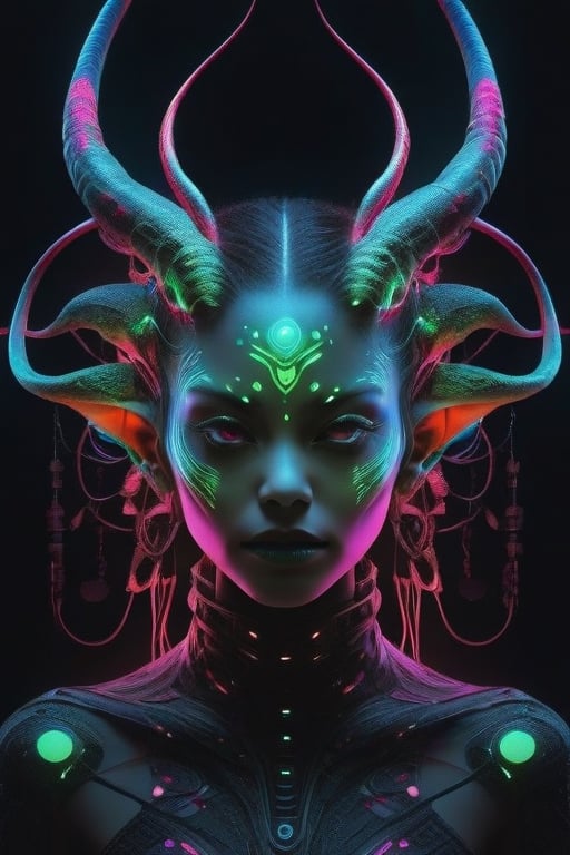 A captivating piece of digital art that effortlessly fuses the enigmatic essence of an alien being with the advanced integ...